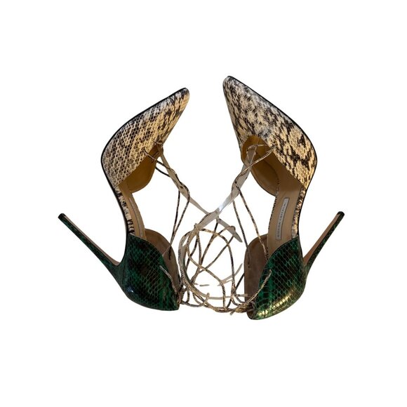 Bionda Castana Stiletto Heels Size 40 / 9-9.5 Snakeskin Two Toned Ankle Ties - Picture 9 of 11